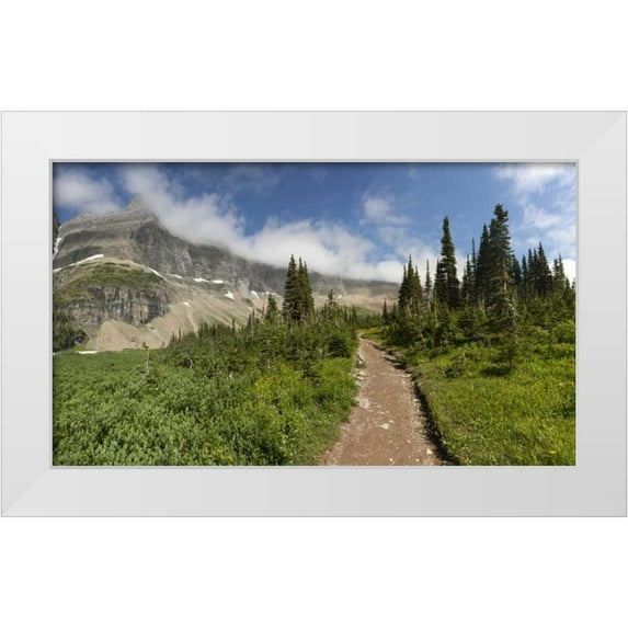 Grall, Don 14x10 White Modern Wood Framed Museum Art Print Titled - Montana, Glacier NP Hiking trail and landscape
