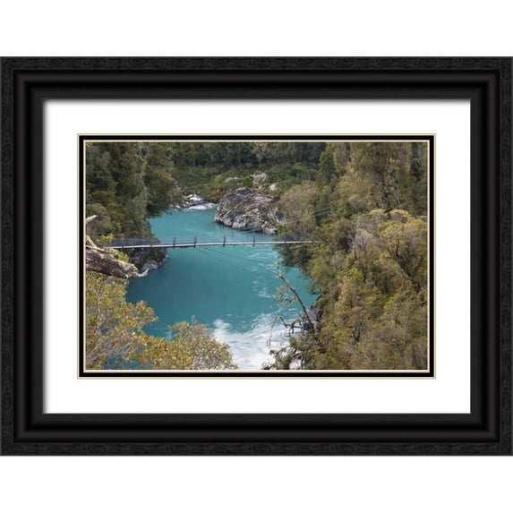 Grall, Don 14x11 Black Ornate Wood Framed with Double Matting Museum Art Print Titled - New Zealand, South Is Bridge over Hokitika River