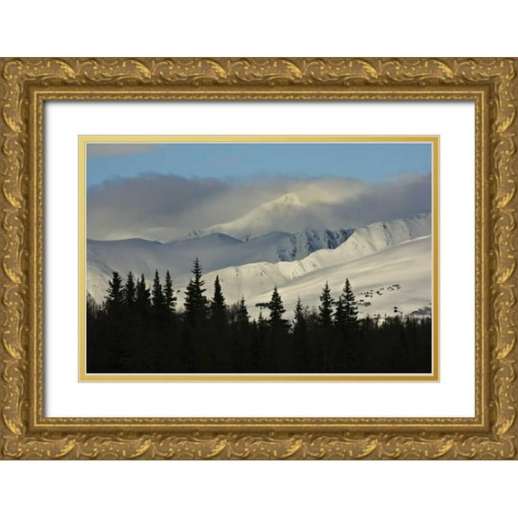 Grall, Don 14x11 Gold Ornate Wood Framed with Double Matting Museum Art Print Titled - AK, Snowy kenai mountains along Turnagain Pass