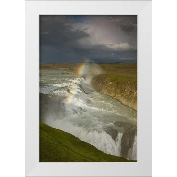 Grall, Don 17x24 White Modern Wood Framed Museum Art Print Titled - Iceland A rainbow arcs over Gullfoss falls