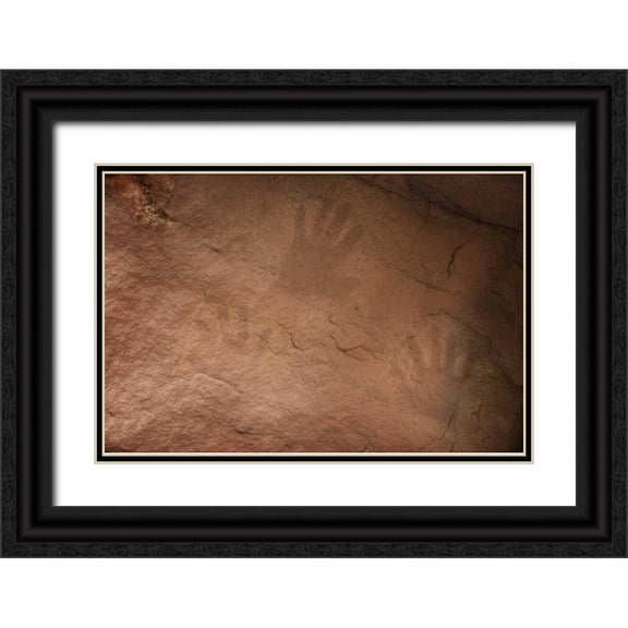 Grall, Don 18x13 Black Ornate Wood Framed with Double Matting Museum Art Print Titled - AZ, Grand Canyon, Ancient Anasazi hand prints