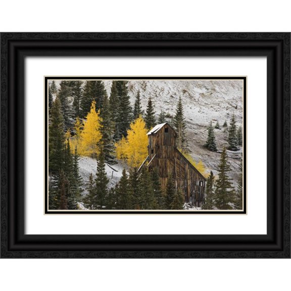 Grall, Don 18x13 Black Ornate Wood Framed with Double Matting Museum Art Print Titled - CO, Uncompahgre NF, An abandoned mine in fall