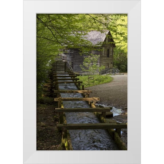 Grall, Don 23x32 White Modern Wood Framed Museum Art Print Titled - TN, Great Smoky Mts Wooden flume directs water