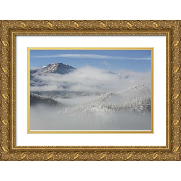 Grall, Don 24x17 Gold Ornate Wood Framed with Double Matting Museum Art Print Titled - CO, Clouds fill the valleys below Pikes Peak