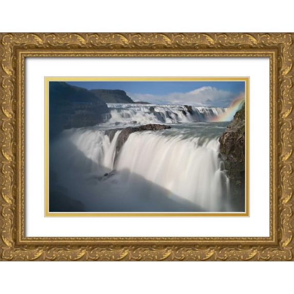 Grall, Don 24x17 Gold Ornate Wood Framed with Double Matting Museum Art Print Titled - Iceland The Hvita River and Gullfoss waterfall