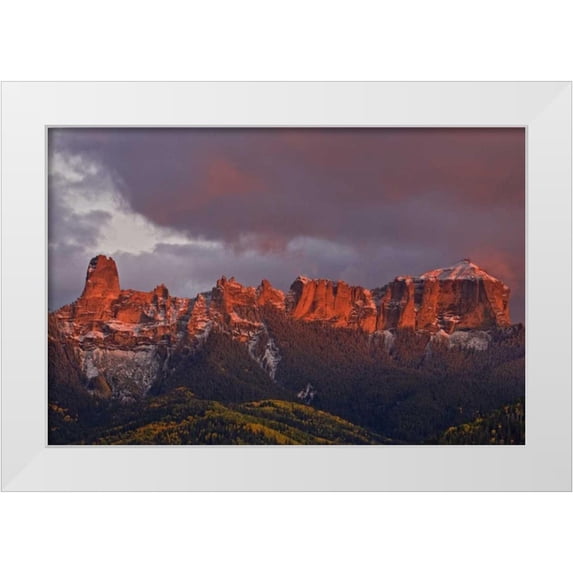 Grall, Don 32x23 White Modern Wood Framed Museum Art Print Titled - CO, Rocky Mts Chimney Rock and Courthouse Mt