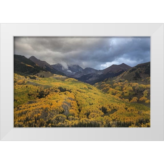 Grall, Don 32x23 White Modern Wood Framed Museum Art Print Titled - CO, White River NF, Capitol Peak Valley Storm