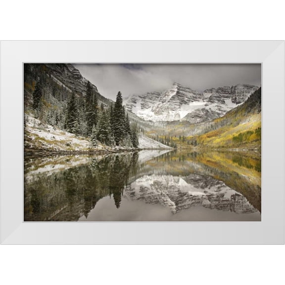 Grall, Don 32x23 White Modern Wood Framed Museum Art Print Titled - CO, White River NF, Morning on Maroon Bells peaks