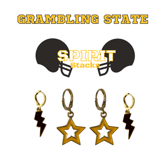 Grambling State University Spirit Stack black mini enamel bolts and golden yellow statement open starboys