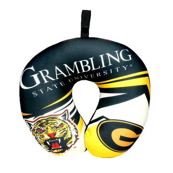 Grambling State University Microbead Travel Neck Pillow  U-Shaped Plush Support Pillow with Dual Fabric & Snap Strap