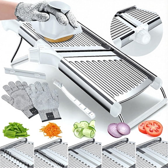 Gramercy Mandoline Slicer For Kitchen With 12 Slice Settings White Edition