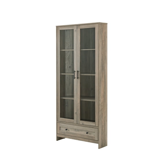 Gramercy Way Home Source Corner Storage Cabinet in Grey Wash with Glass Doors