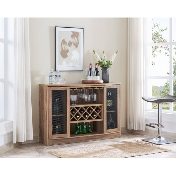Gramercy Way Reclained Barnwood Bar Cabinet with Two Wire Mesh Curved Doors