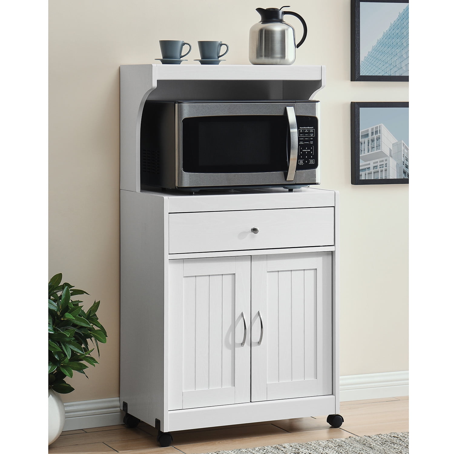 Home Source Grey Microwave Stand With Top And Bottom Cabinets : Target