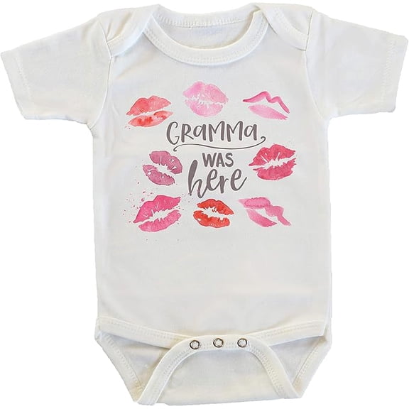 Gramma Was Here Pink Kisses Gift from Grandma for Grandchild Onesie/Bodysuit