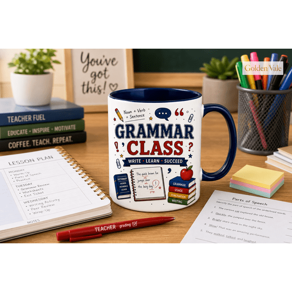 Grammar Class Mug for English Teachers, Writing Students & Classroom Coffee