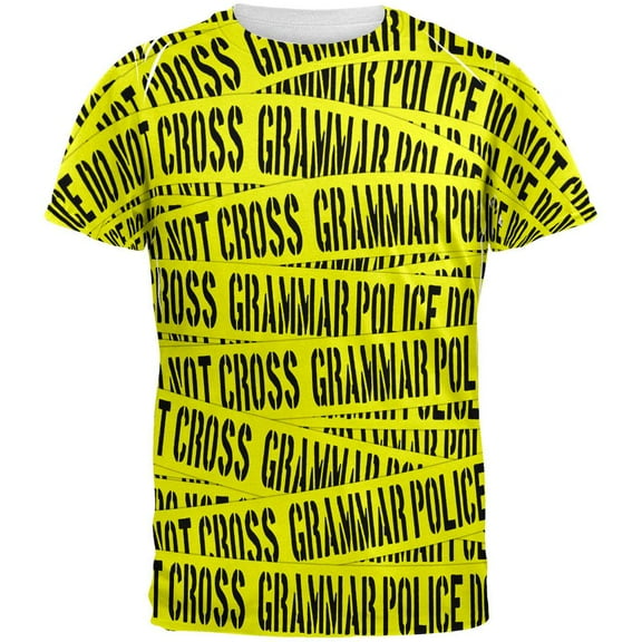 Grammar Police Caution Tape Funny All Over Adult T-Shirt - Small