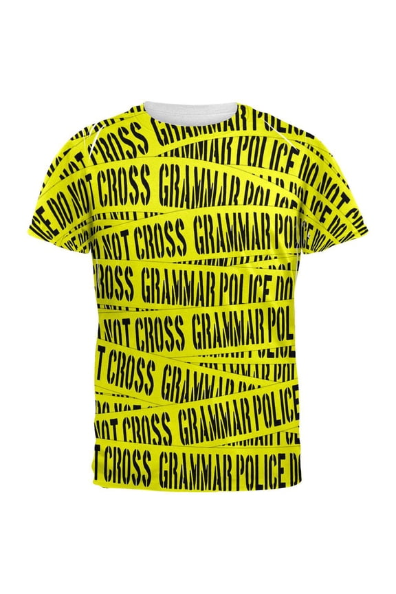 Grammar Police Caution Tape Funny All Over Adult T-Shirt - Small