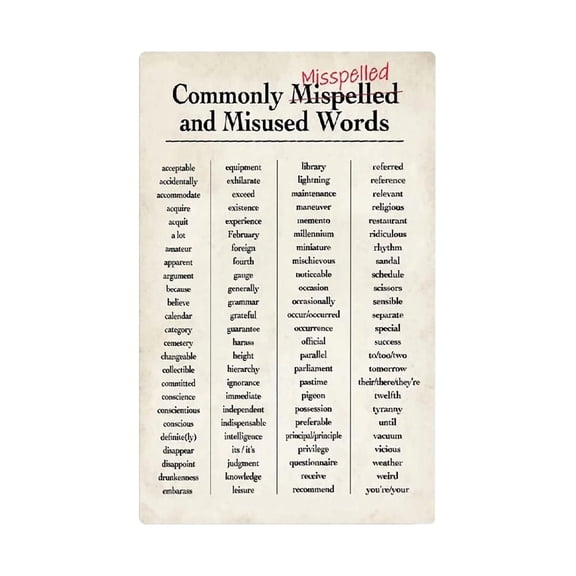 Grammar and Spelling Poster Set Commonly Misspelled Words Chart Homophones Reference Educational Wall Art for English Classroom Homeschool Office Decor