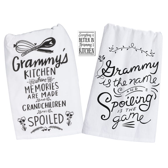 Grammy Gifts from Grandkids - Set with 2 Cute Kitchen Towels with Sayings and a Refrigerator Magnet - Best Christmas, Birthday, Mother's Day Present for Grandmother