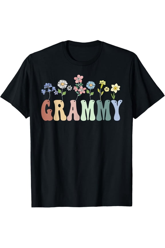 Grammy Gifts Women Wildflower Floral Design Grammy T-ShirtMen and women, Black T-shirt, size: Extra large