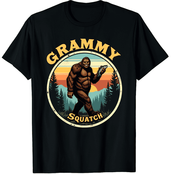 Grammy Squatch Bigfoot Grandma Sasquatch Family Matching Graphic Black T-Shirt for Men and Women