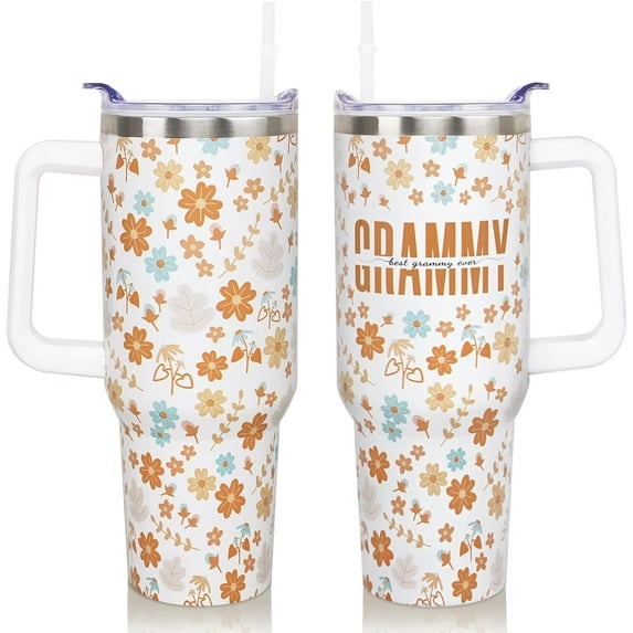 Grammy Tumbler 40 Oz, Birthday & for Grammy, Stainless Steel 40 Oz Tumbler with Handle & Straw