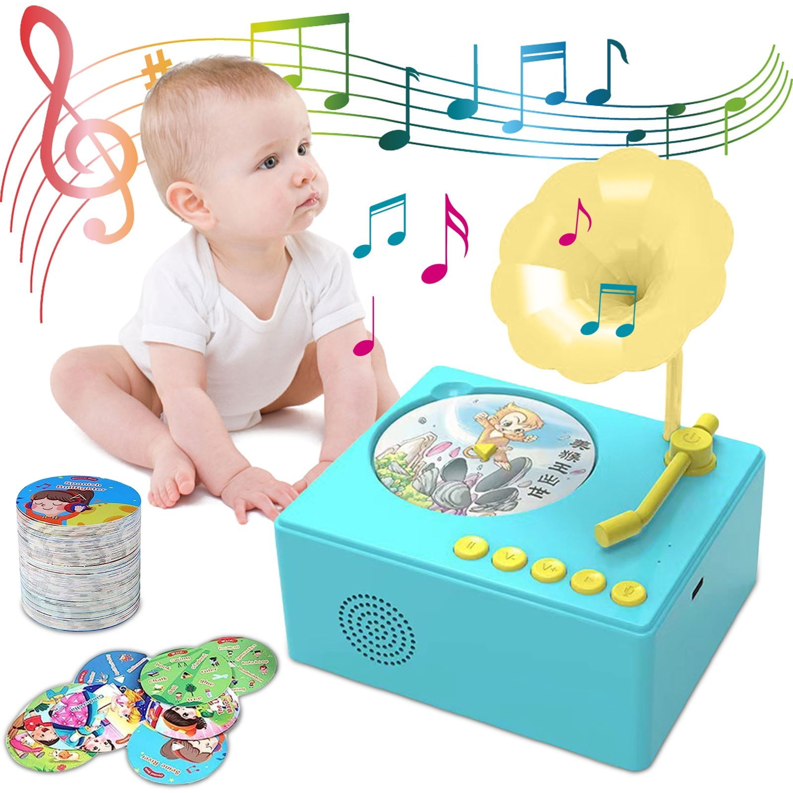 Gramophone with 96 Cards, 2025 New Educational Music Player Interactive