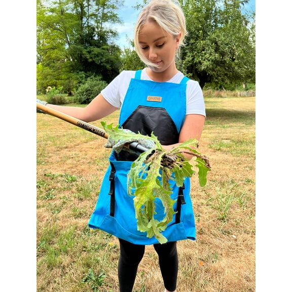 Grampa's Garden Apron - Blue Cross Back Gardening Apron With Pockets For Women & Men | Harvest Apron with Large Kangaroo Pouch | Great Gardening Gift