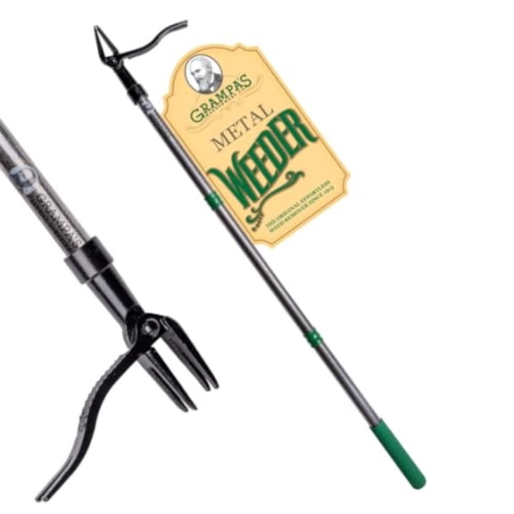 Grampa's Metal Weeder - Stand Up Weed Puller Tool with Steel Long Handle - Made with All Steel Handle 4-Claw Steel Head - Easily Remove Weeds Without Bending Pulling or Kneeling Green