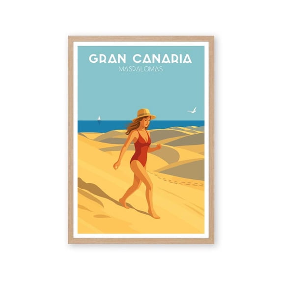 Gran Canaria Poster Maspalomas Dunes Print Vintage Travel Illustration Island Wall Art Coastal Summer Decor Slow Living Beach Vibes