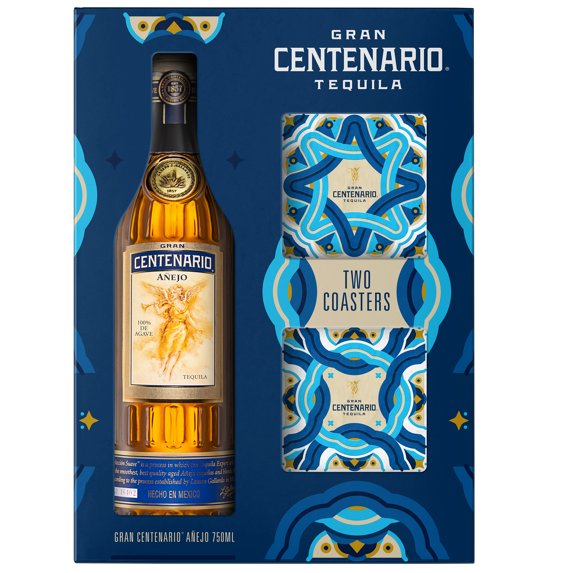 Gran Centenario Añejo Tequila with Two Ceramic Coasters, 750 ml Glass Bottle, 40% ABV