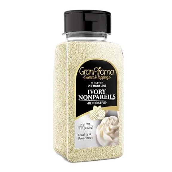 GranAroma Ivory Nonpareils, 1 lb, Decorative Sprinkles, Cakes & Cookies, Bakery Staple