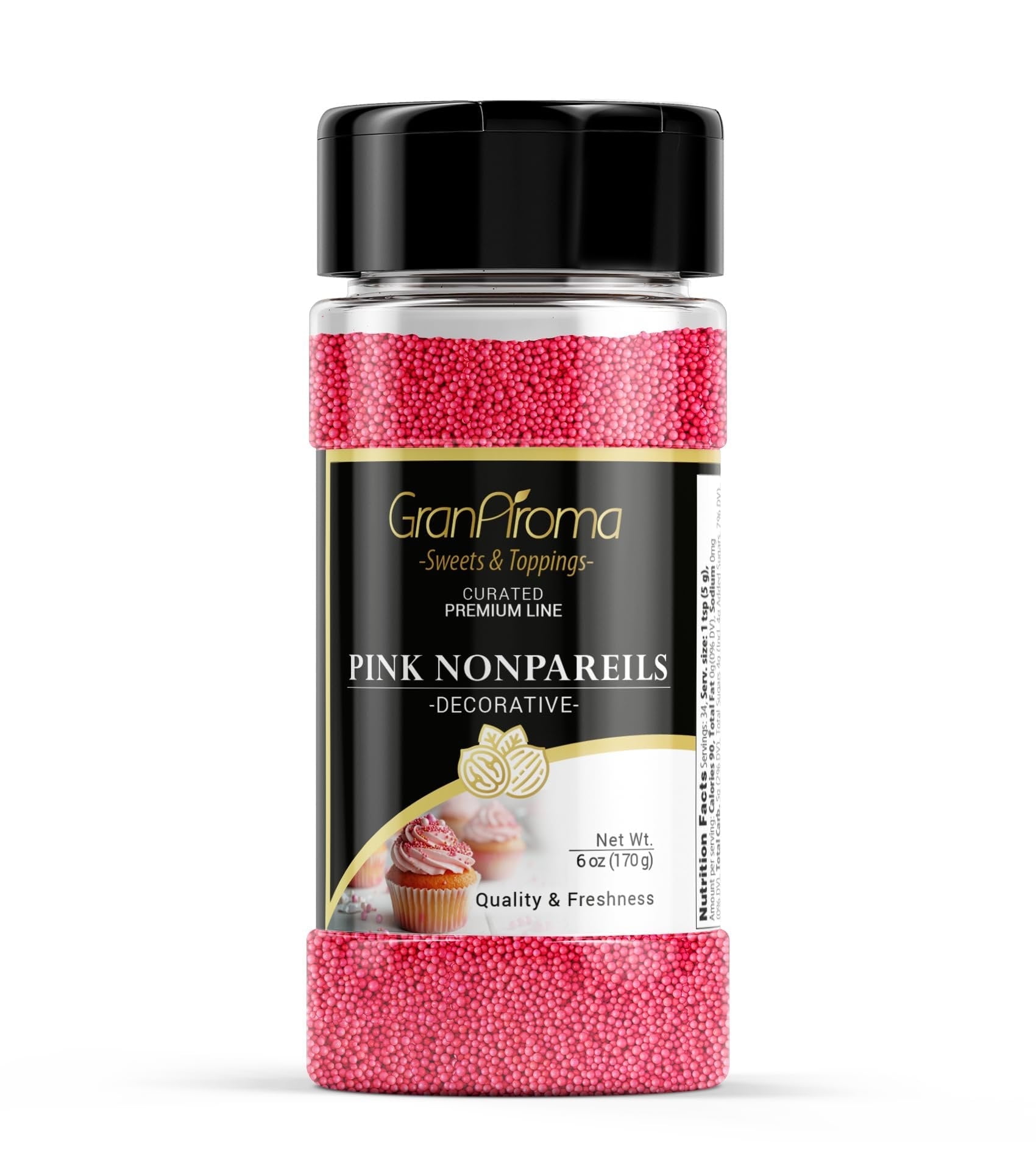 GranAroma Pink Nonpareils, Decorative Sprinkles, Cakes & Cookies, Bakery Staple 6 Ounce