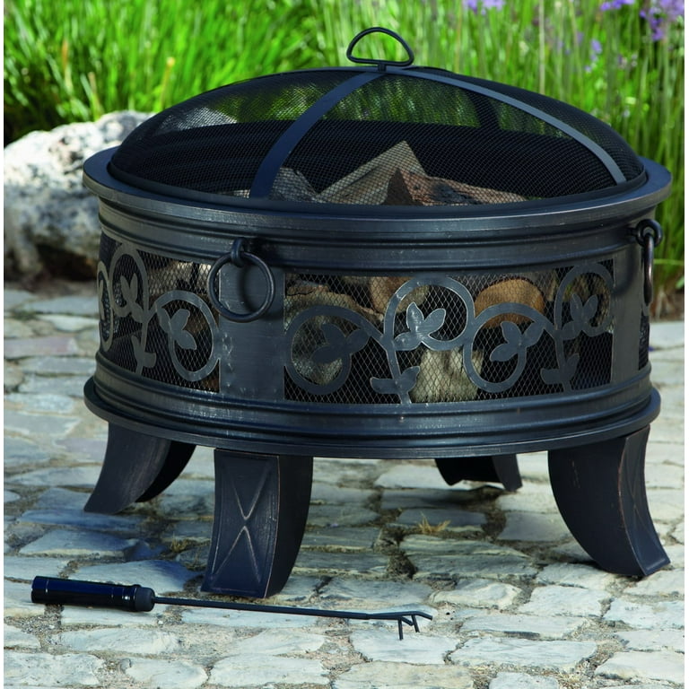 Granada 26 inch Round Steel Fire Pit, Antique Bronze Granada 26 inch Round Steel Fire Pit, Antique Bronze