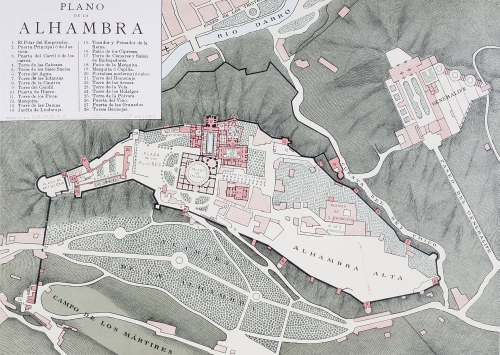 Granada Spain Plan Of The Alhambra And Surrounding Districts Around The Turn Of The 20Th Century From Enciclopedia Ilustrada Segu Canvas Art - Ken Welsh Design Pics (18 x 13)