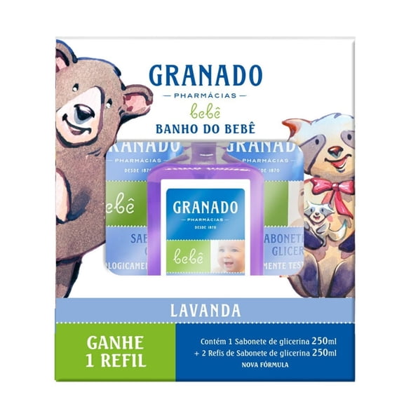 Granado - Linha Bebe (Lavanda) - Kit com Sabonete Liquido e 2 Refis (3 x 250 Ml) - (Baby (Lavender) Collection - Set with Liquid Soap and 2 Refills (3 x 8.45 Fl oz))