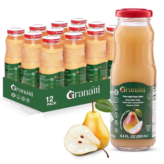 Granatti Pear Juice, Cold Pressed, 8.4 oz, 12 Pack, No Sugar Added, Not from Concentrate, Single Ingredient, Glass Bottles