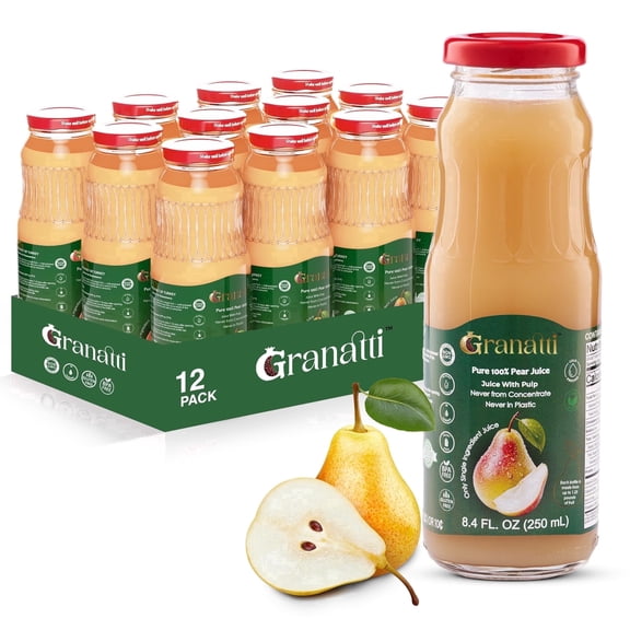 Granatti Pure Pear Juice with Pulp, 8.4oz Glass Bottle (Pack of 12)  Cold Pressed, Not from Concentrate, No Sugar Added, Non-GMO, Gluten Free  Single Ingredient, Never in Plastic