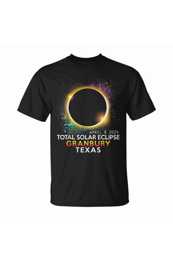 Granbury Texas Totality Total Solar Eclipse April 8 2024 T-Shirt – Celestial Event Graphic Tee for Men Women Kids, Featuring Granbury TX and April 8 Path of Totality Design, , Size S, Color Black