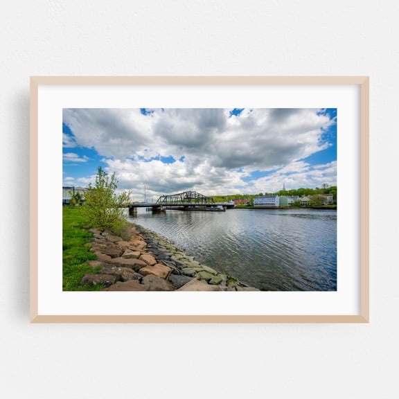 Grand Avenue Bridge, New Haven - Photography Bridge Water Harbor Scenic Landscape Cityscape Architecture Oak Framed Wall Art Print 5 x 7 inches