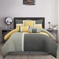 thumbnail image 1 of Grand Avenue Grey Yellow Comforter Set Queen Size, 7 Piece Quilting Soft Bedding Set, All Season, Matching Shams, Bedskirt, Decorative Pillows, 1 of 16