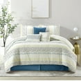 thumbnail image 1 of Grand Avenue White Blue Comforter Set King Size, 7 Piece Geometric Jacquard Bedding Set, Matching Bedskirt, Pillows & Shams, Curtains, 1 of 7