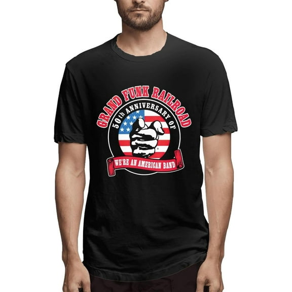 Grand Band Funk Railroad Men's T Shirt Cotton Crewneck Basic Short Sleeve Tee Loose Fit Casual Shirts Black