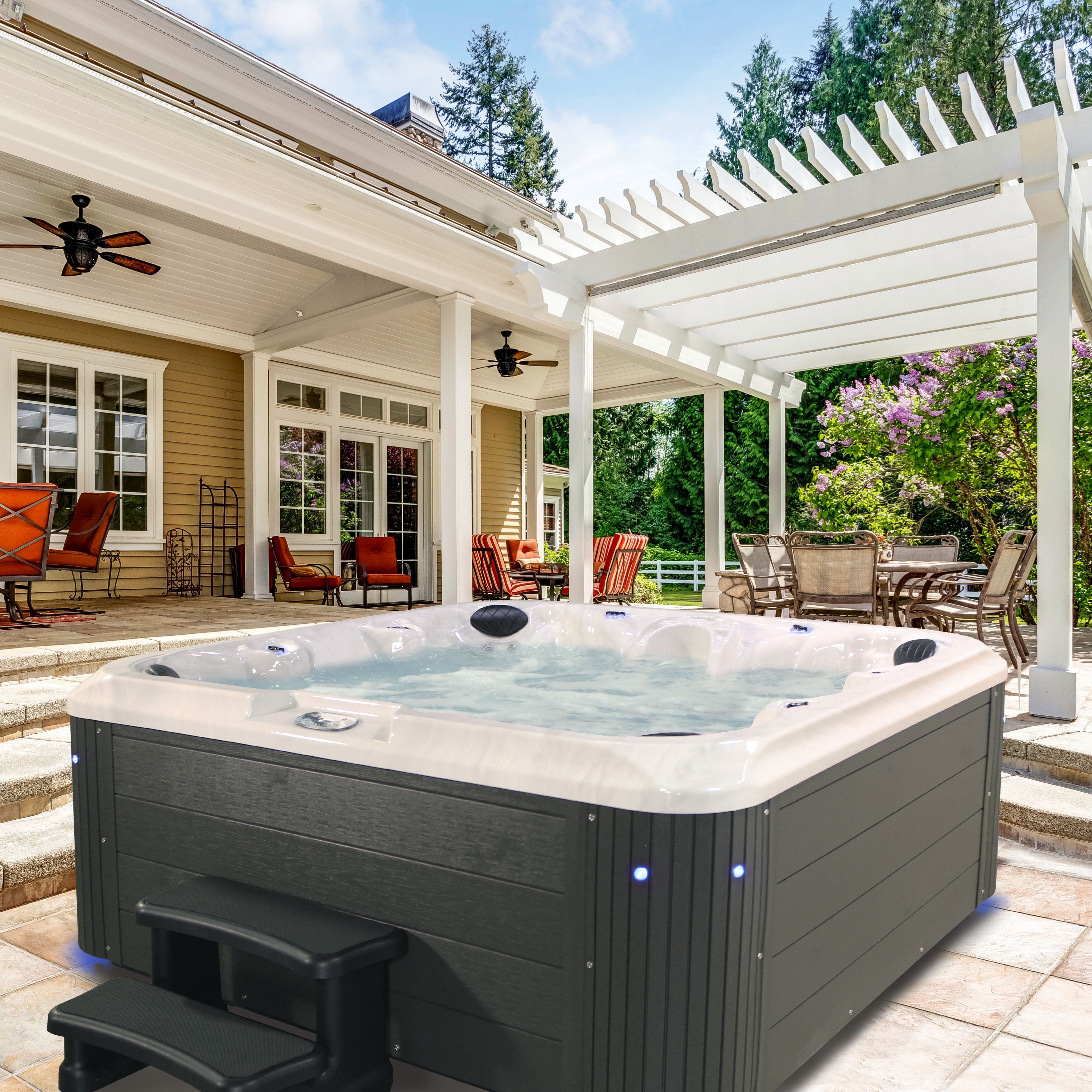 Grand Banks 6-Person Gray Square Acrylic Hot Tub with LED Lighting