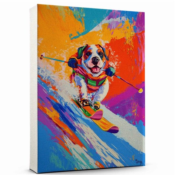 Grand Basset Griffon Vendeen Dog Skiing Stretched Canvas Size 8x12 – Funny Grand Basset Griffon Vendeen Dog Playing Skiing Canvas Wall Art for Sports Lovers, Pet Lovers, Home Decor