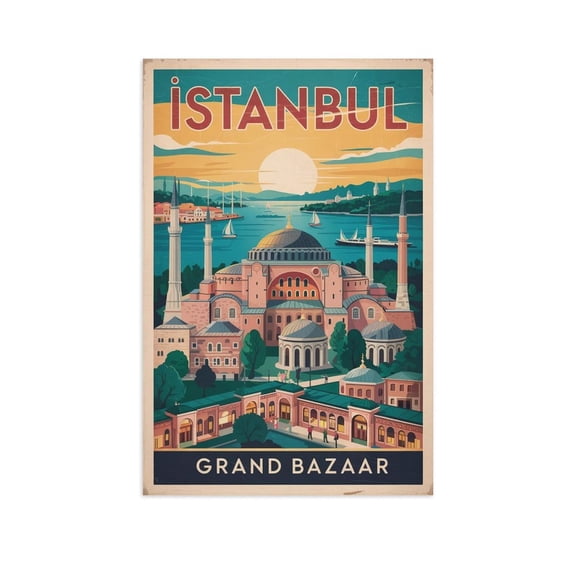 Grand Bazaar Classic Poster Retro Istanbul Cityscape with Markets & Ottoman Heritage Canvas Poster