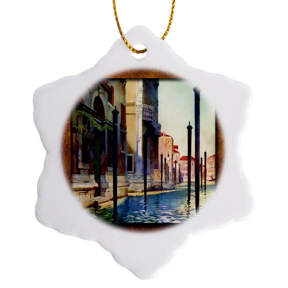 3drose, Grand Canal in Venice, 3 inch Snowflake Porcelain Ornament