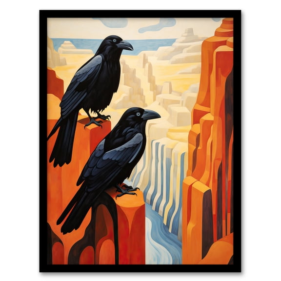 Grand Canyon Crows Birds Abstract Minimalist Landscape Artwork Painting Artwork Framed Wall Art Print A4