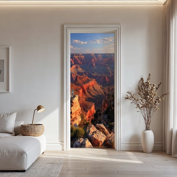 Grand Canyon Landscape Door Sticker, Realistic Nature Scenery Door Mural Decal for Home Decor